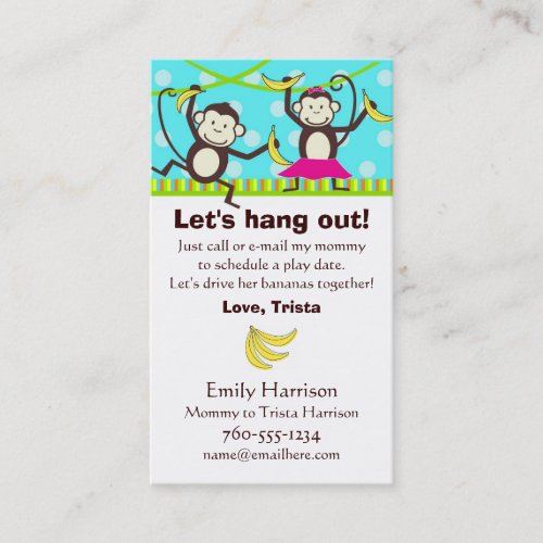 Lets Hang Out Monkey Play Date Cards