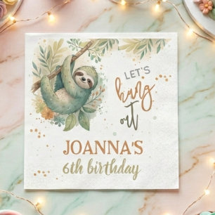 Let's hang out sloth kids birthday napkins