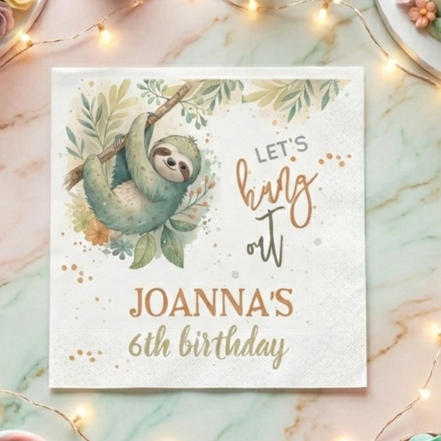Let's hang out sloth kids birthday napkins (Creator Uploaded)