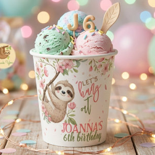 Let's hang out sloth kids birthday paper cups