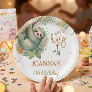 Let's hang out sloth kids birthday paper plates