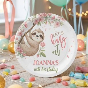 Let's hang out sloth kids birthday paper plates