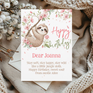 Let's hang out sloth kids happy birthday holiday card