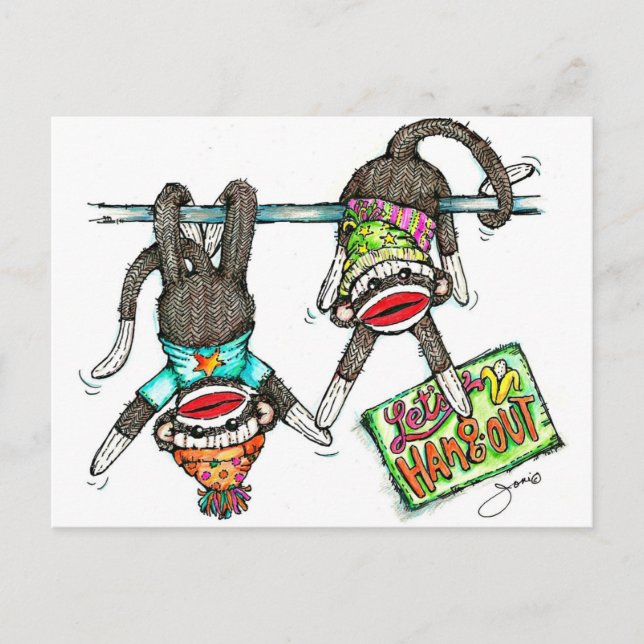 Let's Hang Out - Sock Monkeys Postcard (Front)