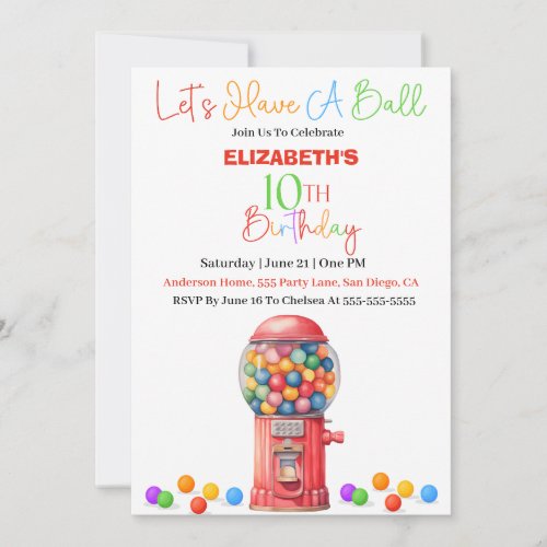 Lets Have A Ball _ Gumball 10th Birthday Invitation