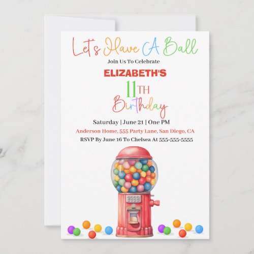 Lets Have A Ball _ Gumball 11th Birthday Invitation
