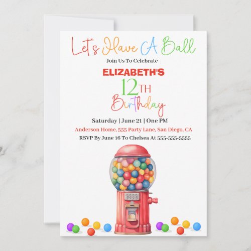 Lets Have A Ball _ Gumball 12th Birthday Invitation