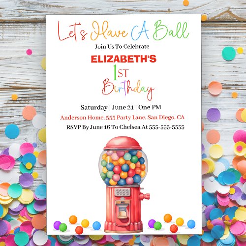 Lets Have A Ball _ Gumball 1st Birthday Invitation
