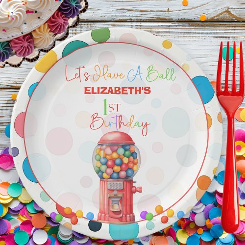 Lets Have A Ball _ Gumball 1st Birthday Paper Plates