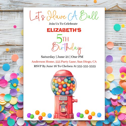 Lets Have A Ball _ Gumball 5th Birthday Invitation