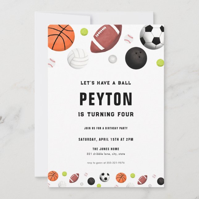 Lets Have a Ball Sports Birthday Invitation (Front)