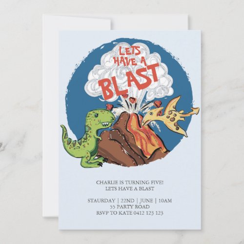 Lets Have A Blast Dinosaur Birthday Invitation 