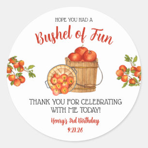 Let's Have a Bushel of Fun! Apple Birthday Party Classic Round Sticker