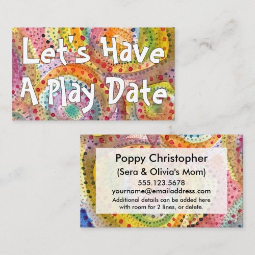 Let's Have a Play Date Multicolored Watercolor Art Calling Card