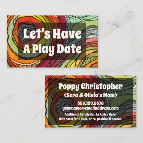 Let's Have a Play Date Rainbow Watercolor and Ink Calling Card