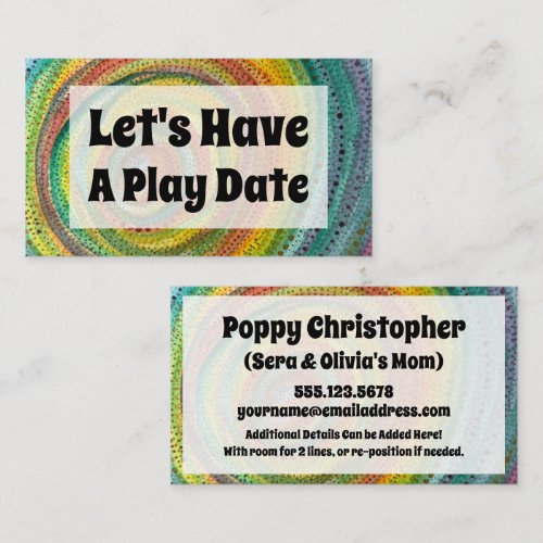 Let's Have a Play Date Rainbow Watercolor Circles Calling Card