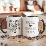 Let's Have Coffee Together Couple’s Mug<br><div class="desc">Celebrate love and shared moments with this personalized couple’s mug featuring a heart and an “Est.” date on the back, with the heartfelt message “Let’s Have Coffee Together” on the front. Perfect for couples who enjoy cozy coffee dates, this mug makes a thoughtful gift for anniversaries, engagements, or as a...</div>