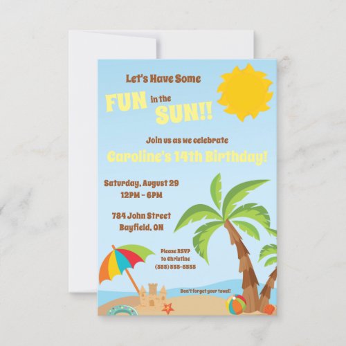Lets Have Fun in the Sun Beach Birthday Party Invitation