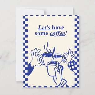 Let's Have Some Coffee Cute Retro Blue Checker Aes Note Card