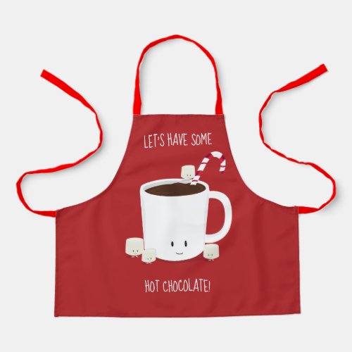 Lets have some Hot Chocolate Red White Cartoon Apron