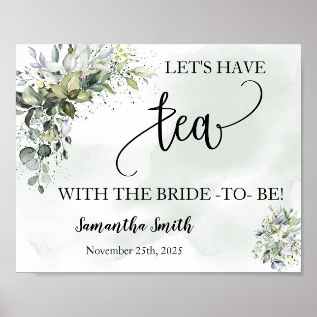 Lets have tea with bride eucalyptus bridal shower poster (Front)