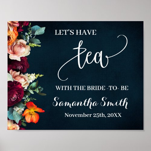 Lets Have Tea with Bride Navy Wine Wedding Sign