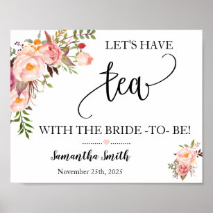 Lets have tea with bride pink floral bridal shower poster