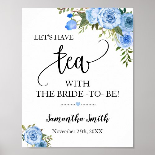 Lets have Tea with Bride to be Blue boho Wedding Poster
