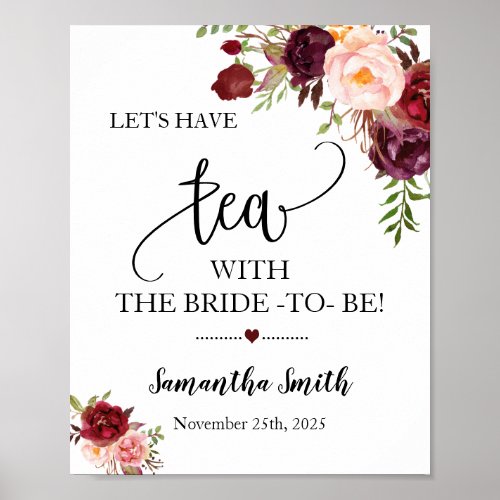 Lets have tea with bride to be marsala wedding poster