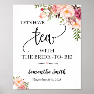 Let's have tea with bride to be pink boho wedding poster