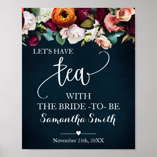 Lets have Tea with Bride Wine Navy Wedding Shower Poster