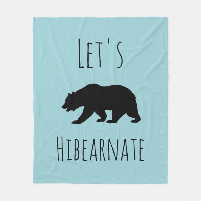 Let's Hibearnate Black Bear Silhouette & Micro Dot Fleece Blanket (Front)