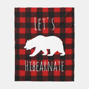 Let's Hibearnate White Bear & Buffalo Check Plaid Fleece Blanket
