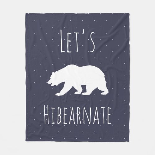 Lets Hibearnate White Bear Silhouette  Micro Dot Fleece Blanket