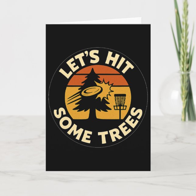 Lets Hit Some Trees Disc Golf Sunset Retro Sport L Card (Front)