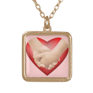 Let's hold hands heart gold plated necklace