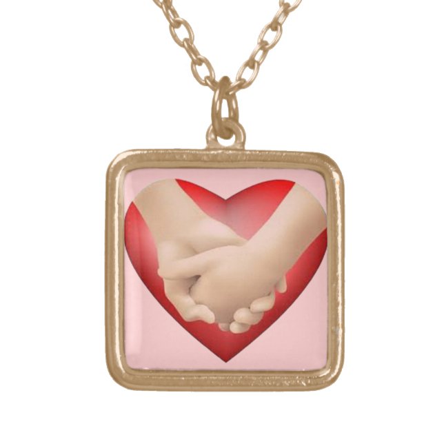 Let's hold hands heart gold plated necklace (Front)