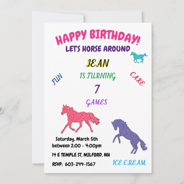 "Let's Horse Around" Birthday Invitation (Front)