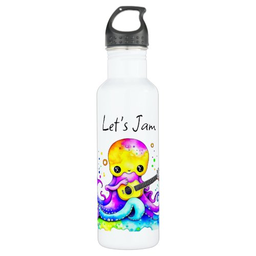 Lets Jam   Octopus Playing Acoustic Guitar Stainless Steel Water Bottle
