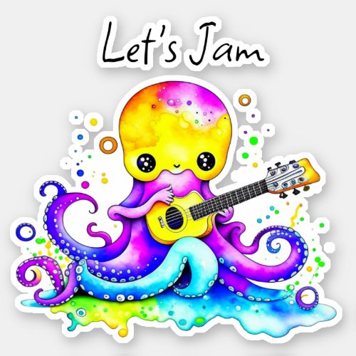 Lets Jam   Octopus Playing Acoustic Guitar Sticker