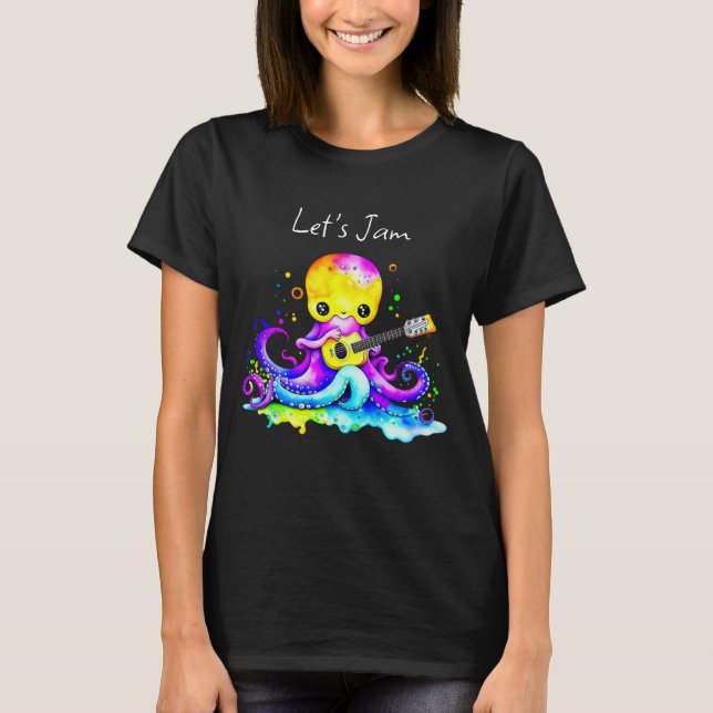 Let's Jam  | Octopus Playing Acoustic Guitar T-Shirt (Front)