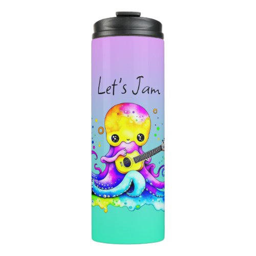 Lets Jam   Octopus Playing Acoustic Guitar Thermal Tumbler