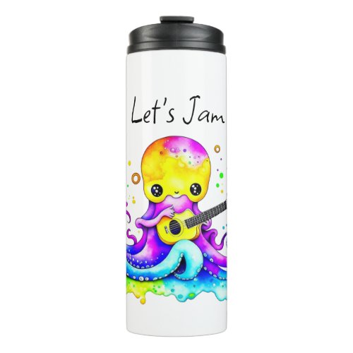 Lets Jam   Octopus Playing Acoustic Guitar Thermal Tumbler