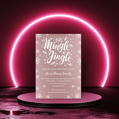 Lets jingle and mingle christmas party pink white invitation