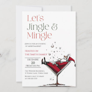 Let's Jingle and Mingle,  Santa Cocktail  Invitation