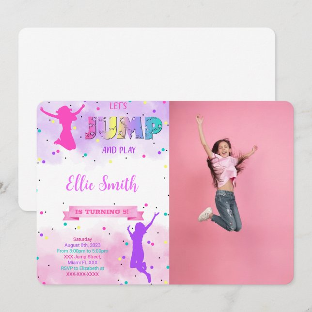 Let's Jump Birthday Photo Invitation (Front/Back)