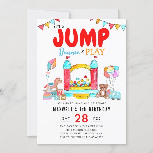 Lets Jump Bounce House Trampoline Park Birthday Invitation