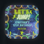 Let's Jump Bounce Trampoline Party Neon Green Glow Paper Plates<br><div class="desc">Let's Jump Birthday party with vivid neon glow lights and text in green,  white,  and blue,  great for a trampoline park or bounce house birthday parties for boys and girls.</div>