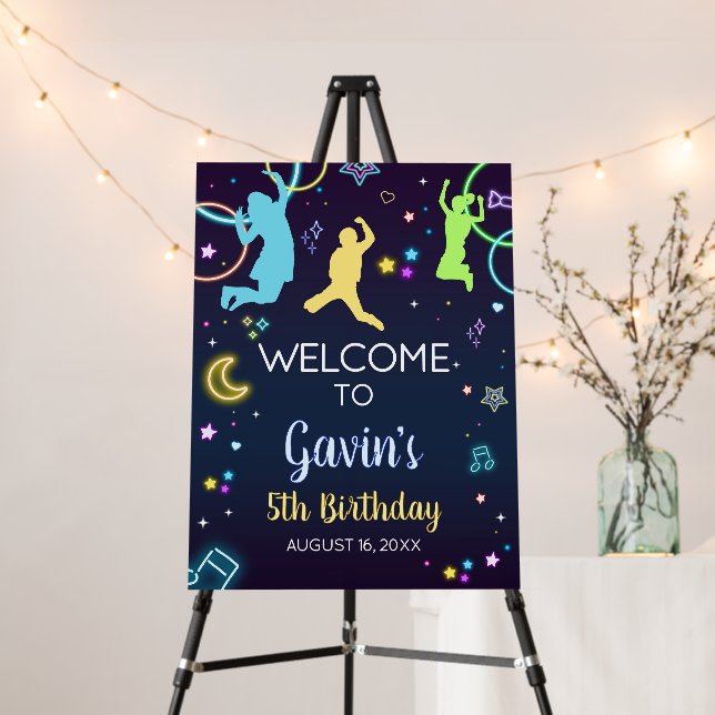 Let's Jump & Glow Trampoline Birthday Welcome Sign (In Situ (Stand))