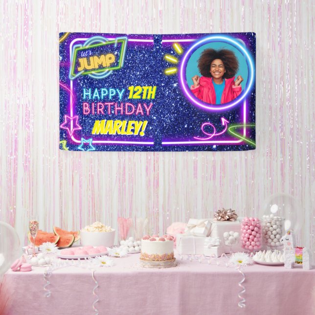 Let's Jump Party Bounce Neon Trampoline Park  Banner (Party)